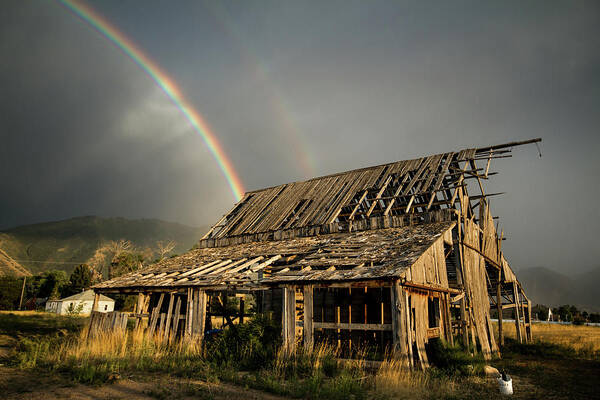 Barn Art Print featuring the photograph Mapleton Barn Rainbow by Wesley Aston