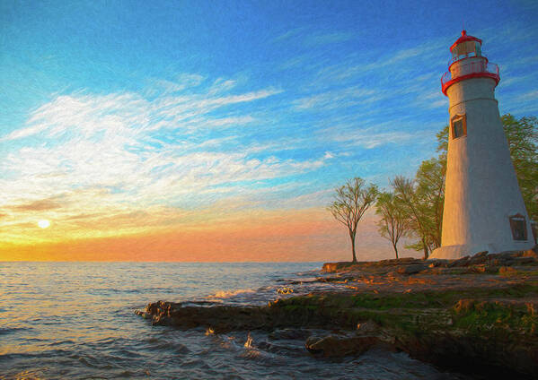 Marblehead Lighthouse Sunrise Panorama Art Print featuring the painting Marblehead Sunrise Painting by Dan Sproul
