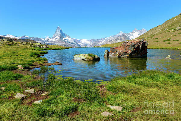Matterhorn Art Print featuring the photograph Matterhorn on Stellisee Lake by Benny Marty