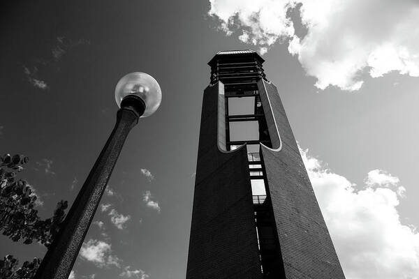 University Of Illinois Art Print featuring the photograph McFarland Memorial Bell Tower at the University of Illinois in black and white by Eldon McGraw