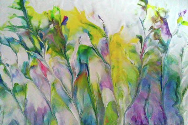 Landscape Abstract Flowers-grass Soft Colors Fluid Acrylic Art Print featuring the painting Meadow Grass by Deborah Erlandson
