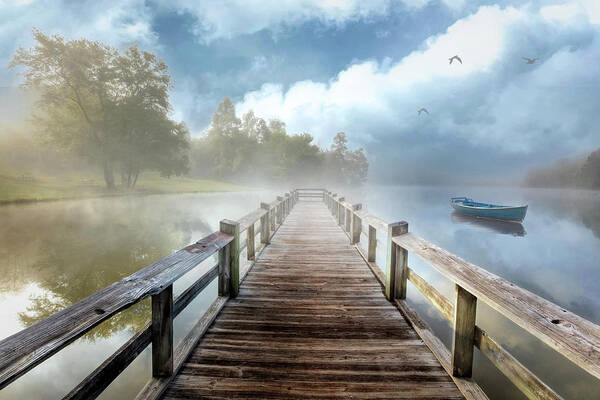 Birds Art Print featuring the photograph Mists over the Wooden Dock by Debra and Dave Vanderlaan
