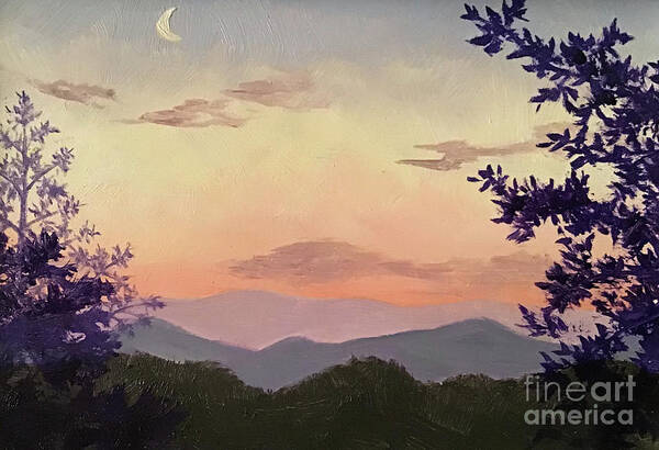 Mountain Art Print featuring the painting Moon Over Mountains by Anne Marie Brown