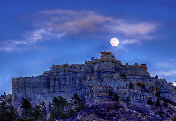 Moon Art Print featuring the photograph Moon Rise over Pulpit Rock by Bob Falcone