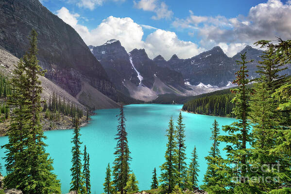 Moraine Art Print featuring the photograph Moraine lake, Banff National Park by Delphimages Photo Creations