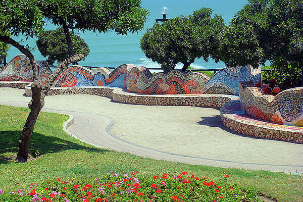 Parque Del Amor Art Print featuring the photograph Mosaic Wall By The Sea, Lima Peru by Karen Zuk Rosenblatt