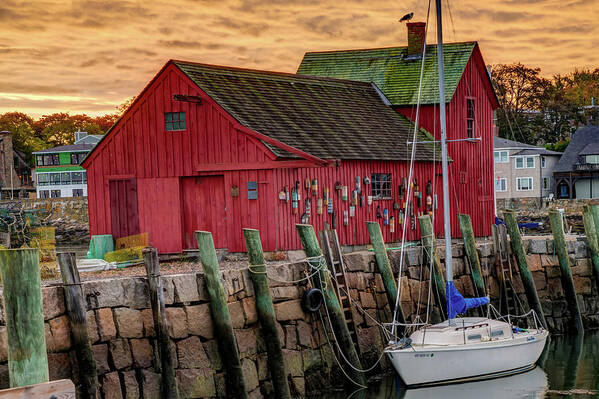 Motif 1 Art Print featuring the photograph Motif 1 and Sailboat - Rockport Massachusetts by Gregory Ballos