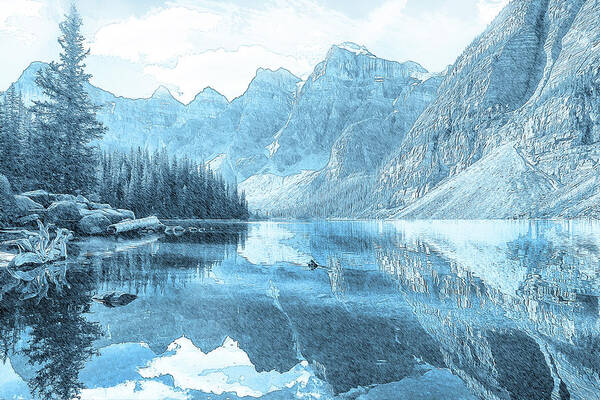 Mountain Lake Art Print featuring the mixed media Mountain Lake by Alex Mir