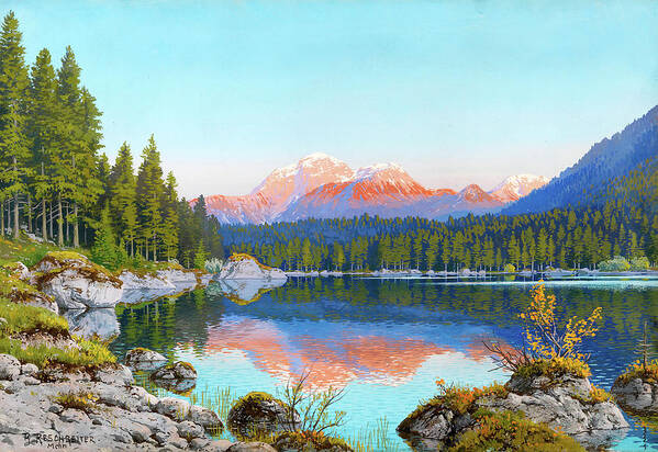 Vintage Art Print featuring the digital art Mountain Lake by Gary Grayson
