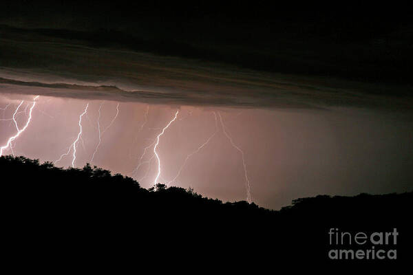 Lightning Art Print featuring the photograph Multiple Lighting Strikes Woods clouds composite by Pete Klinger