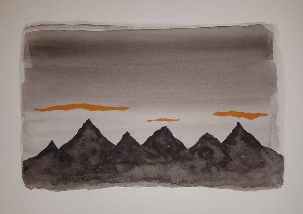 Watercolor Art Print featuring the painting Mysterious Mountains by John Klobucher