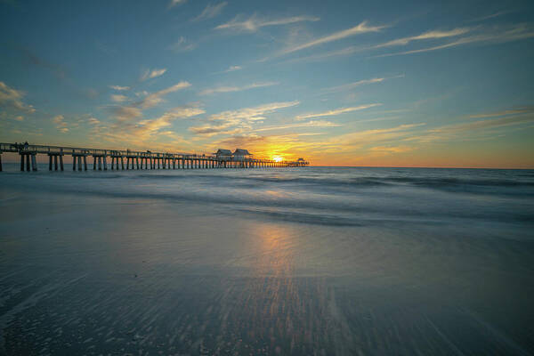 Naples Pier Sunset 2021 Art Print featuring the photograph Naples Pier sunset 2021 by Joey Waves