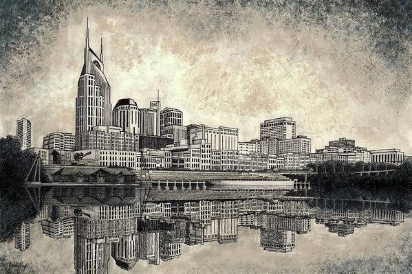 Nashville Skyline Art Art Print featuring the drawing Nashville Skyline II by Janet King