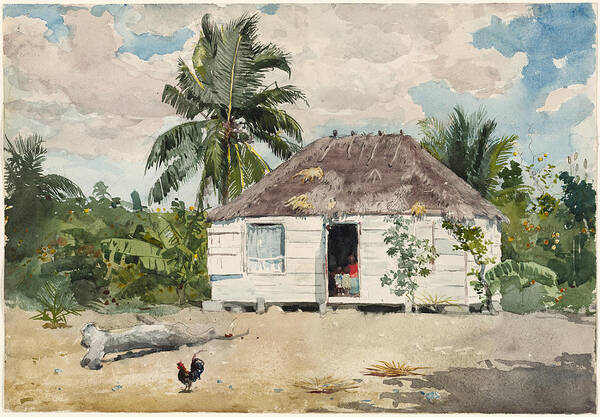 Winslow Homer Art Print featuring the drawing Native hut at Nassau by Winslow Homer