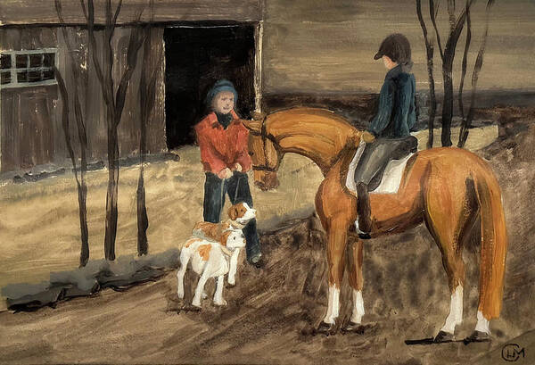 Horse Art Print featuring the painting Neighborly Horse Chat by Lisa Curry Mair