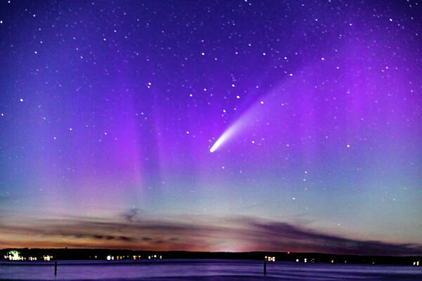 Neowise Comet Art Print featuring the photograph NEOWISE COMET with a splash of Northern Lights by Joe Holley