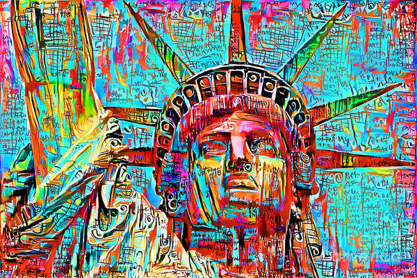 Wingsdomain Art Print featuring the photograph New York Statue of Liberty in Urban Graffiti Abstract Style 20210704 by Wingsdomain Art and Photography
