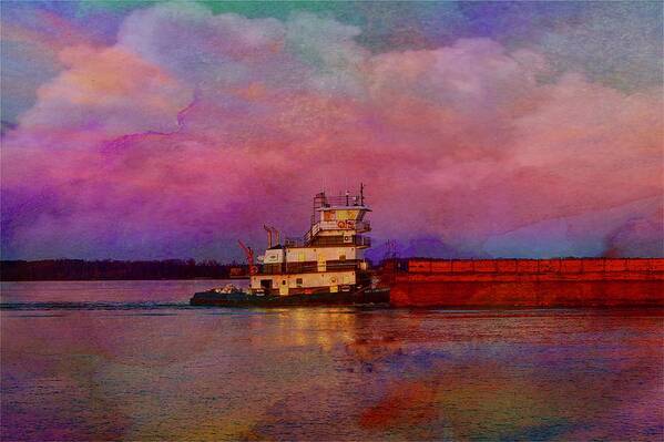 Night Art Print featuring the digital art Night of the Push Boat by Steven Gordon