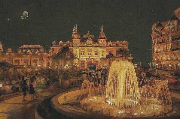 Monaco Art Print featuring the painting Night Out in Monte Carlo by Jeffrey Kolker