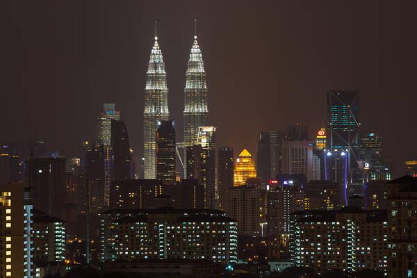 Downtown District Art Print featuring the photograph Night view of KLCC in Kuala Lumpur by Shaifulzamri
