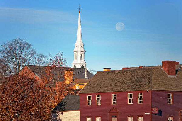 North Church Art Print featuring the photograph North Church and Full Moon by Eric Gendron