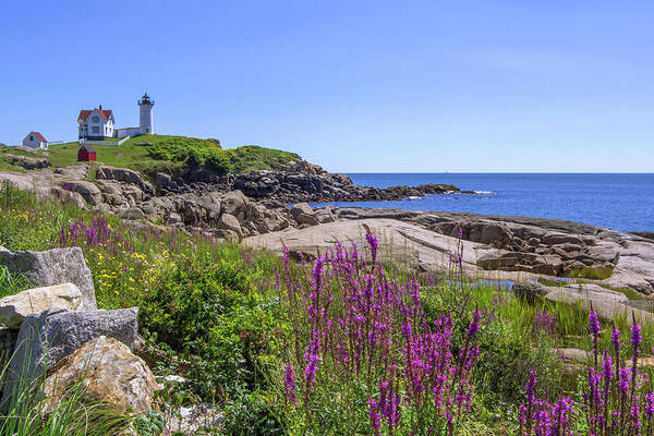 Maine Art Print featuring the photograph Nubble Light Flowers by Chris Whiton