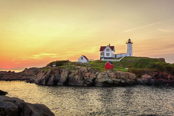 Nubble Lighthouse Art Print featuring the photograph Nubble Lighthouse Sunrise by Deb Bryce