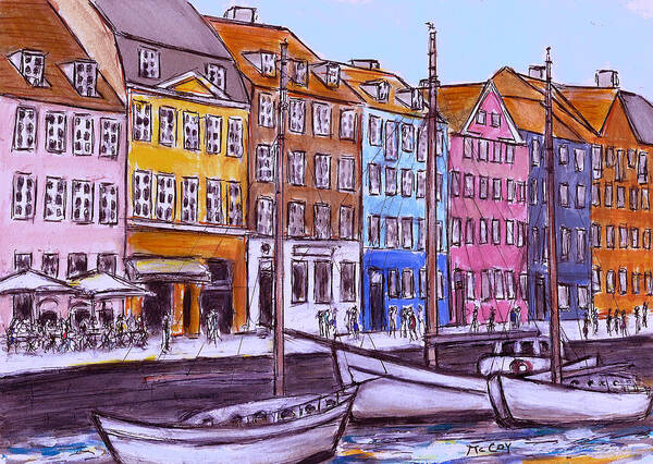 Nyhavn Art Print featuring the painting Nyhavn, Copenhagen Denmark by K McCoy