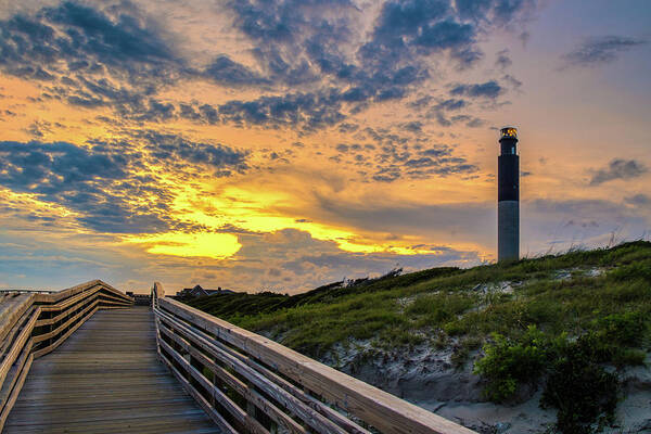 Oak Island Art Print featuring the photograph Oak Island Lighthouse Sunset by Nick Noble