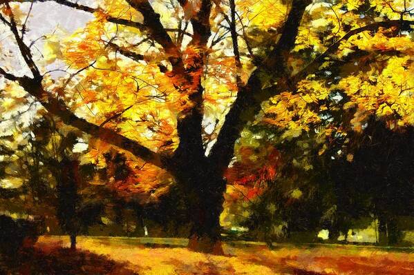 Oak Art Print featuring the mixed media Oak Tree on a Fall Afternoon by Christopher Reed