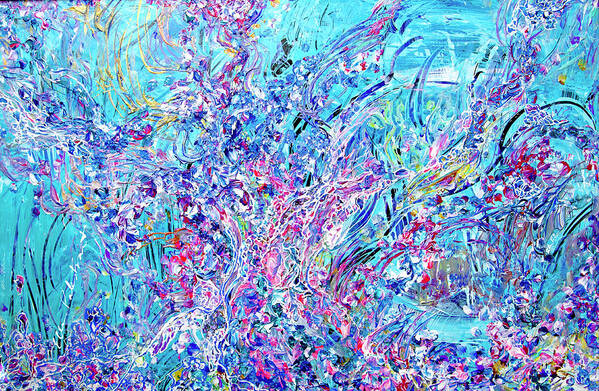 Wall Art Art Print featuring the painting Ocean Forest in Blues and Pinks by Ellen Palestrant