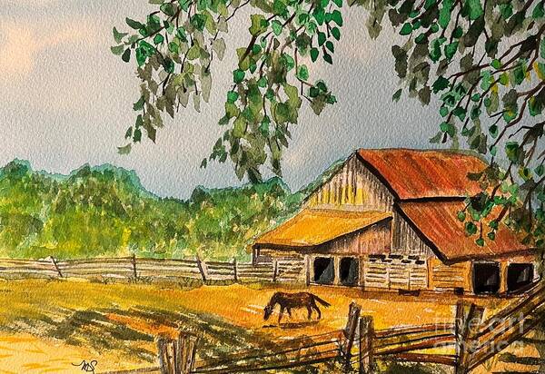 Watercolour Art Print featuring the painting Old Barn in Napa by Monika Shepherdson