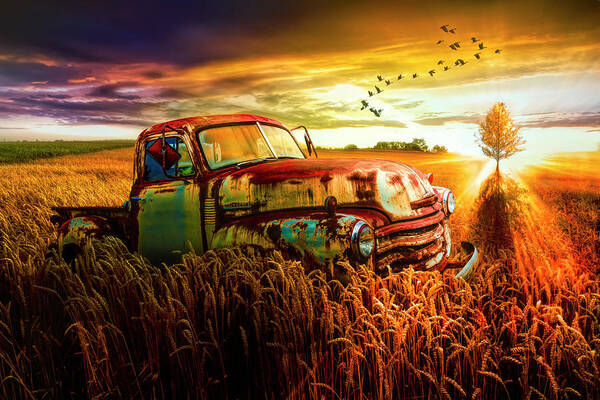 1947 Art Print featuring the photograph Old Chevy Truck in the Sunset by Debra and Dave Vanderlaan