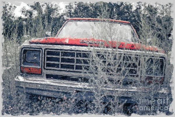 Paint Art Print featuring the digital art Old Dodge in the Weeds Painterly by Edward Fielding