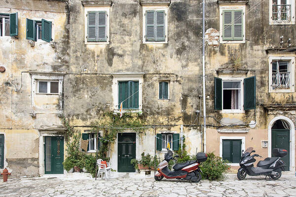 Built Structure Art Print featuring the photograph Old facades in Corfu Town, Corfu Island, Greece by Alexander Spatari
