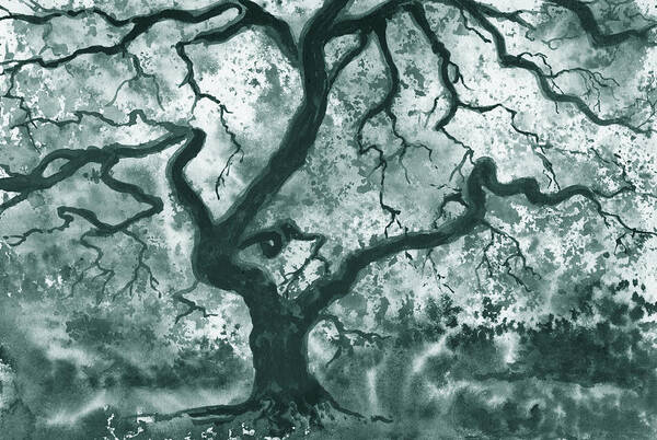 Old Tree Art Print featuring the painting Old Tree In The Park Gray And Black Monochrome by Irina Sztukowski