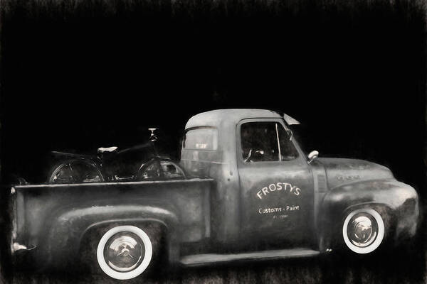 Junkyard Art Print featuring the photograph Old Truck in BW by Cathy Anderson