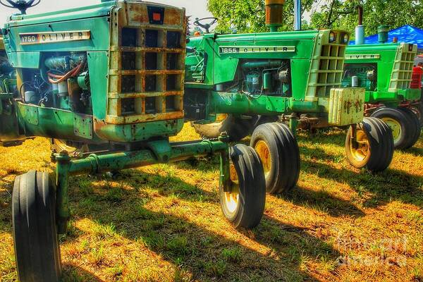 Oliver Tractors Art Print featuring the photograph Oliver Tractors Trio by Mike Eingle