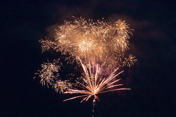 Fireworks Art Print featuring the photograph Orange-Red Sky Poppers by Ed Williams