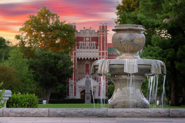 Bizzell Art Print featuring the photograph OU Fountain by Ricky Barnard