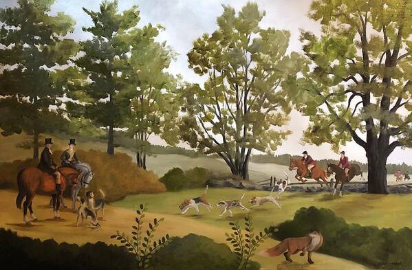 Foxhunt Art Print featuring the painting Over Hill and Dale by Lisa Curry Mair
