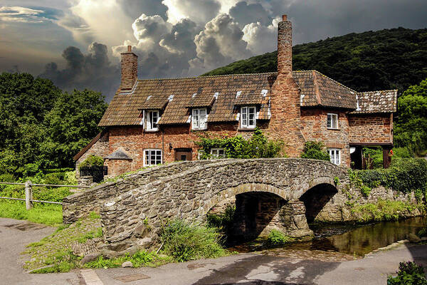 Allerford; North Devon Art Print featuring the photograph Packhorse bridge at Allerford, UK by Chris Smith