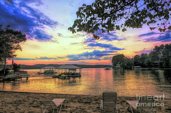 Sunset Art Print featuring the photograph Painted Sky at Lake Keowee by Amy Dundon