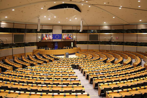 Democracy Art Print featuring the photograph Parliamentary hemicycle at the European Union in Brussels by Pejft