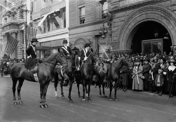 Parade Art Print featuring the photograph People On Horseback Before Patriot's Day Celebration - NYC 1917 by War Is Hell Store