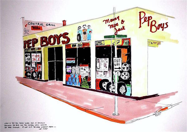 Graphic Art Print featuring the drawing Pep Boys by William Renzulli