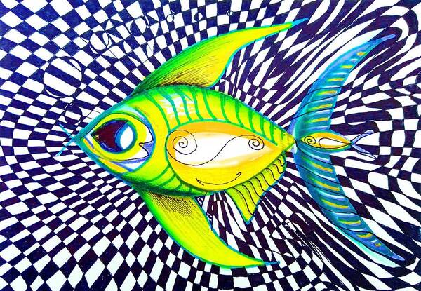 Fish Art Print featuring the painting Perplexed Contentment Fish by J Vincent Scarpace