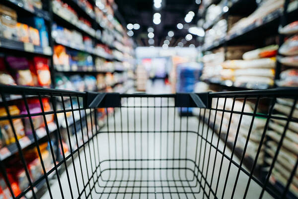 Empty Art Print featuring the photograph Personal perspective of a shopper pushing shopping trolley along product aisle while shopping in a supermarket by D3sign