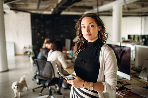 Working Art Print featuring the photograph Photo of young business woman in the office by Hobo_018