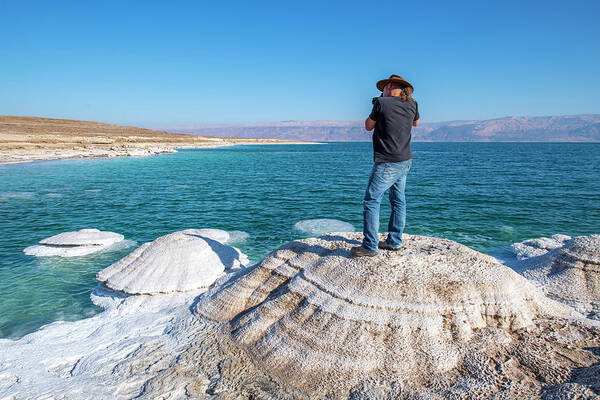 The Dead Sea Art Print featuring the photograph Photographer at the Dead Sea by Dubi Roman